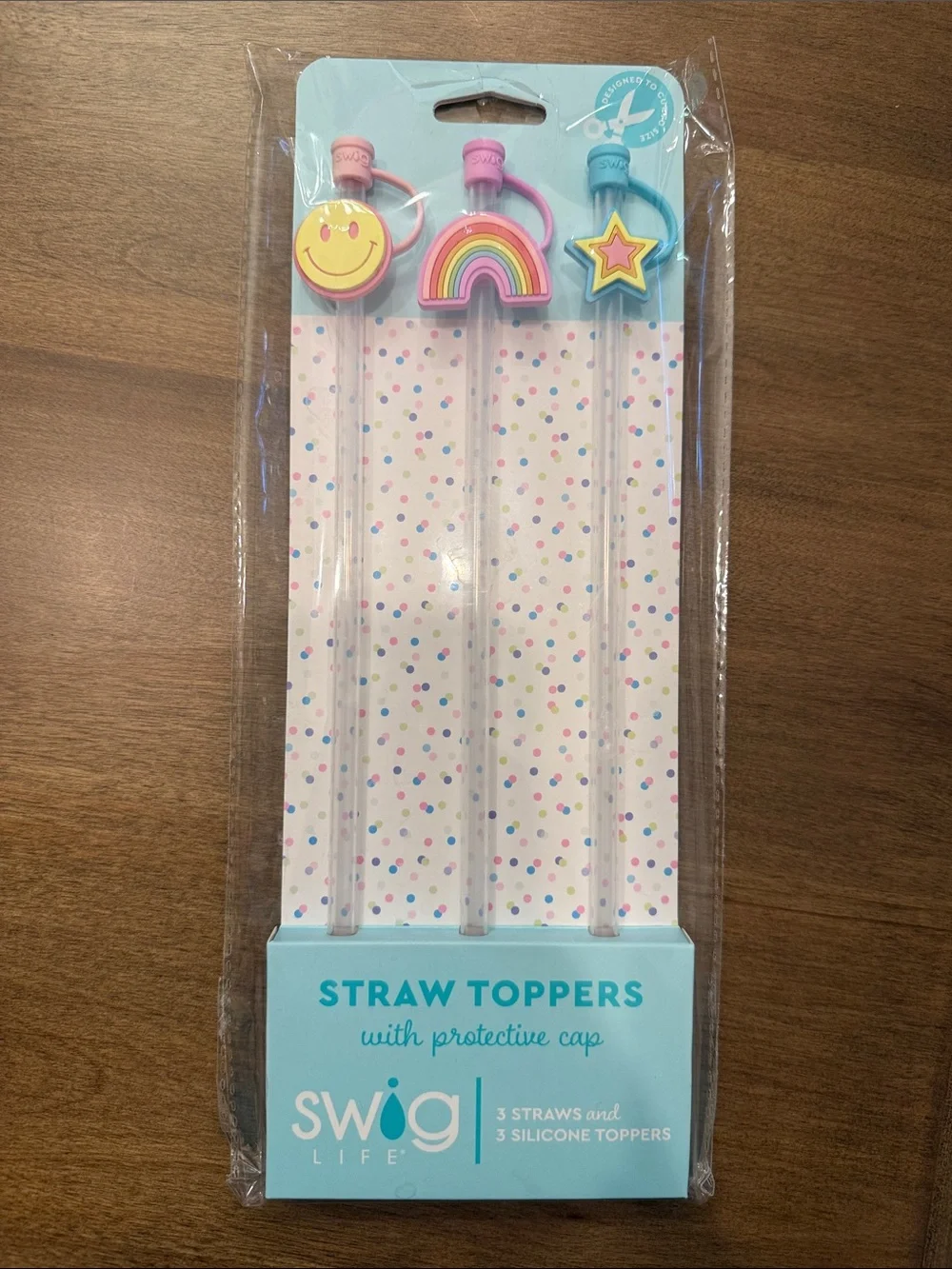 Rainbow Smile Star Straws with Toppers - Pink, Blue, Yellow